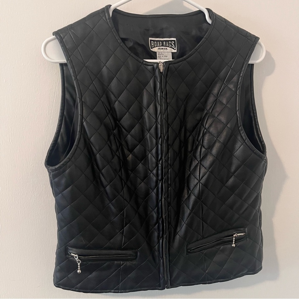 Road Rags Jeans Co Faux Leather Quilted Biker Vest Grunge Large